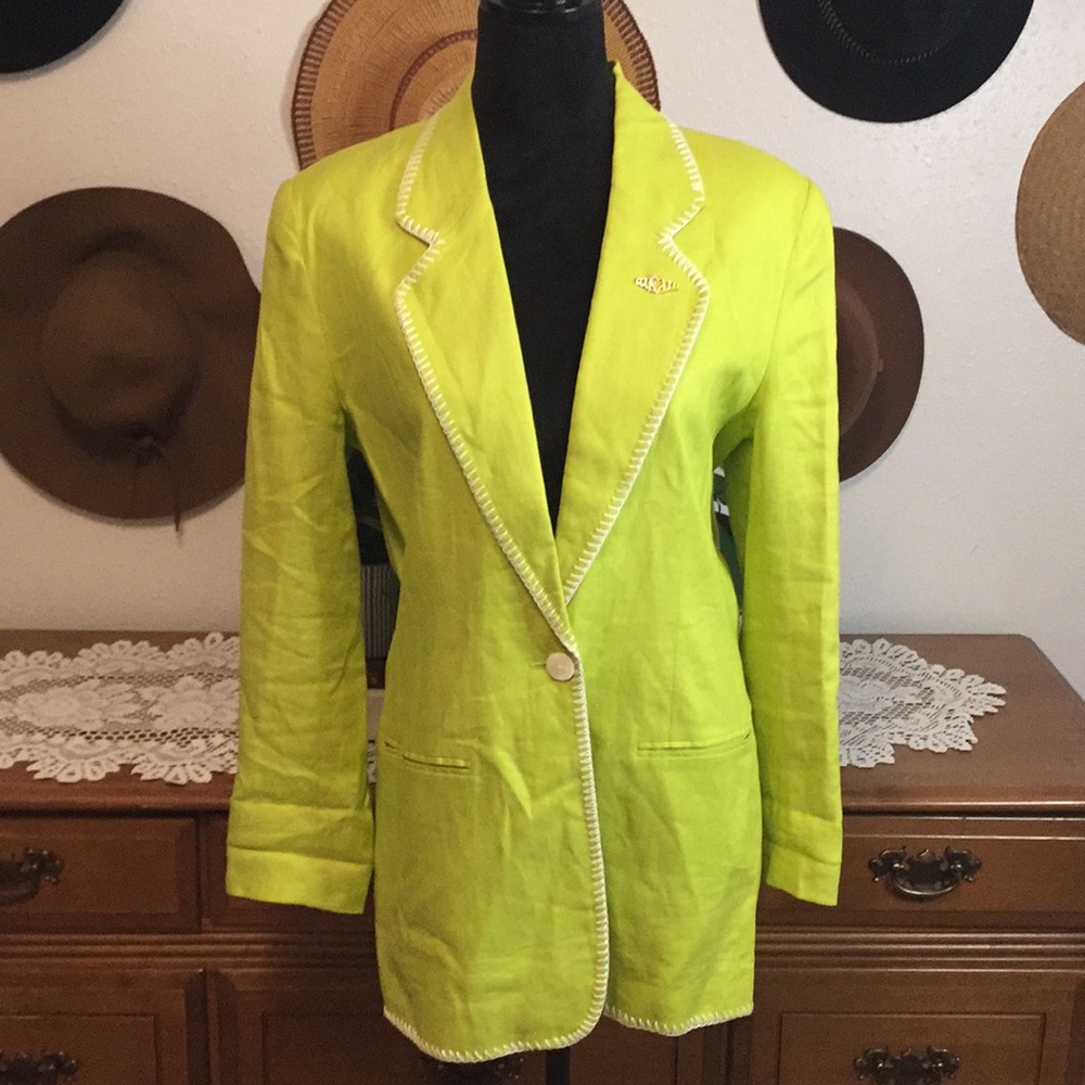 VTG Y2K Bloomingdales Lime Linen Blazer